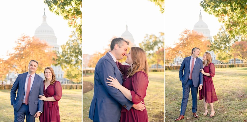 couple together in front of capitol building in the fall