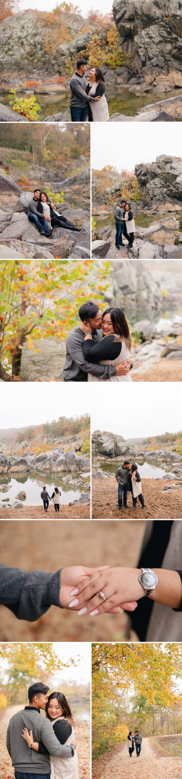 Casual fall engagement photos of cambodian-american couple in maryland