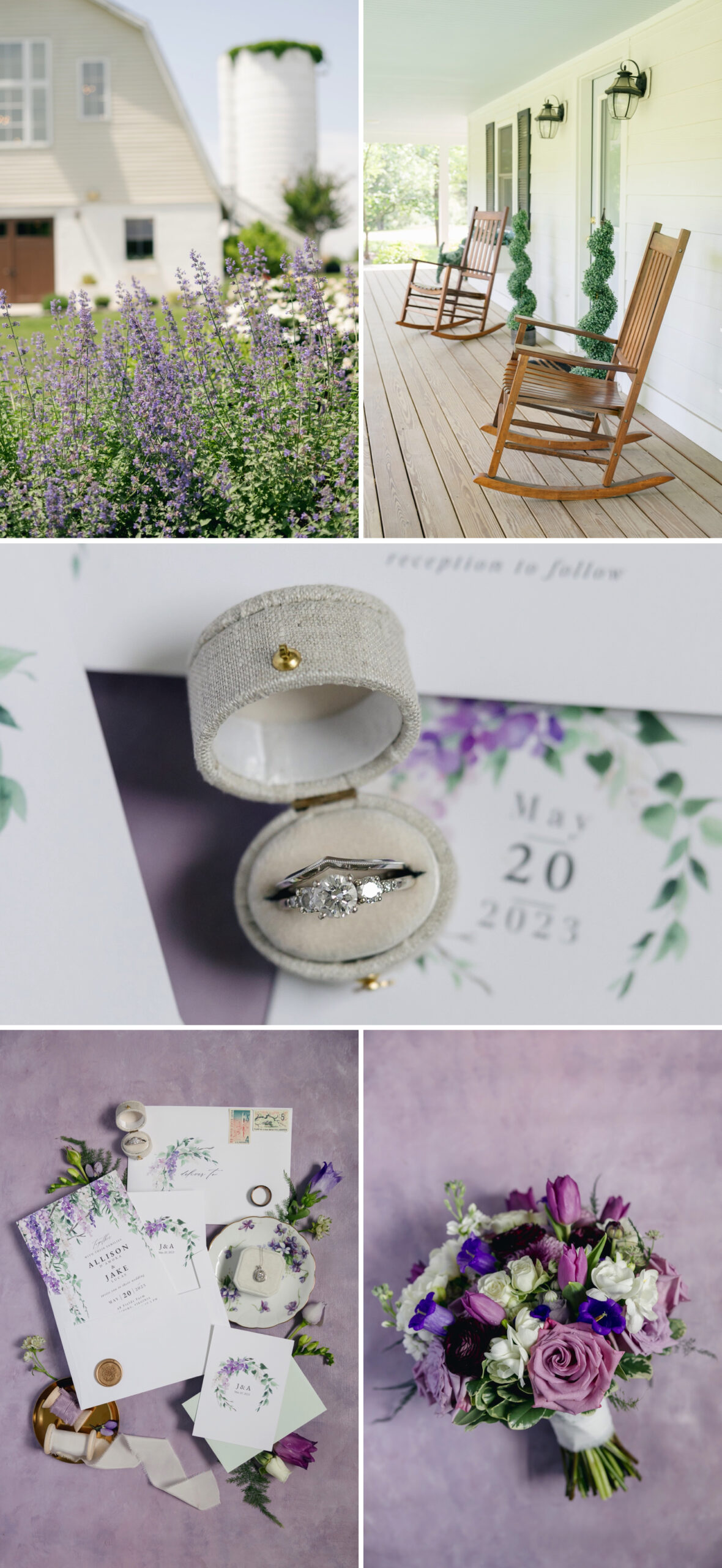 purple wedding day details at 48 Fields