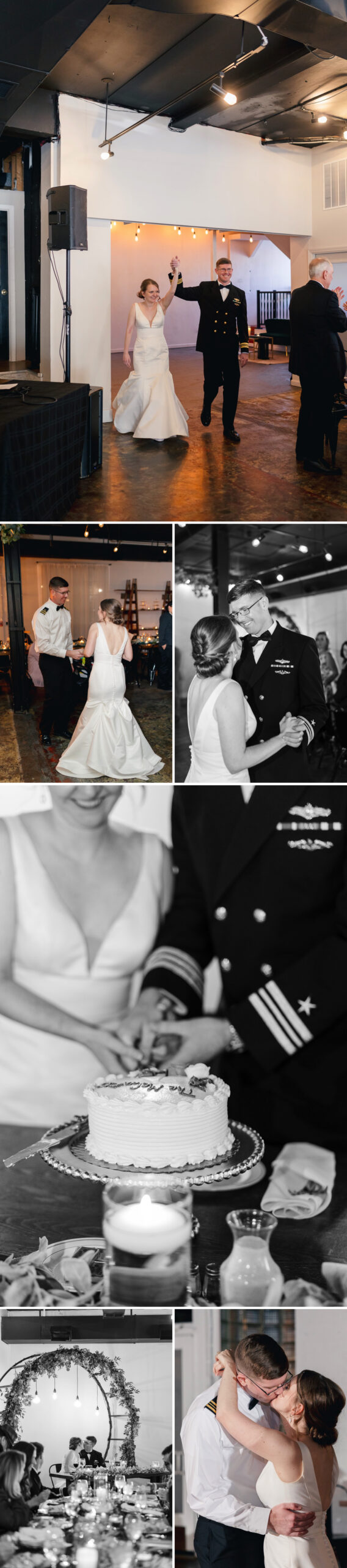 Bride and Groom first dance and wedding cake cutting at The Refinery in Culpeper, VA